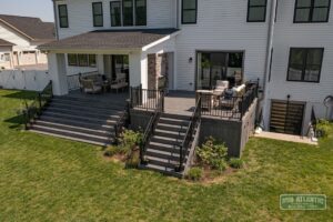 Trex Transcend gray deck with black railing two stairs