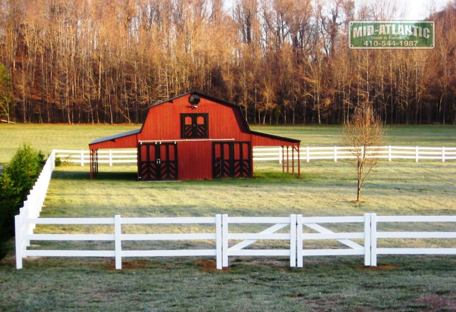Check out this 3-rail white vinyl 3 rail paddock style fence in Lothian Maryland