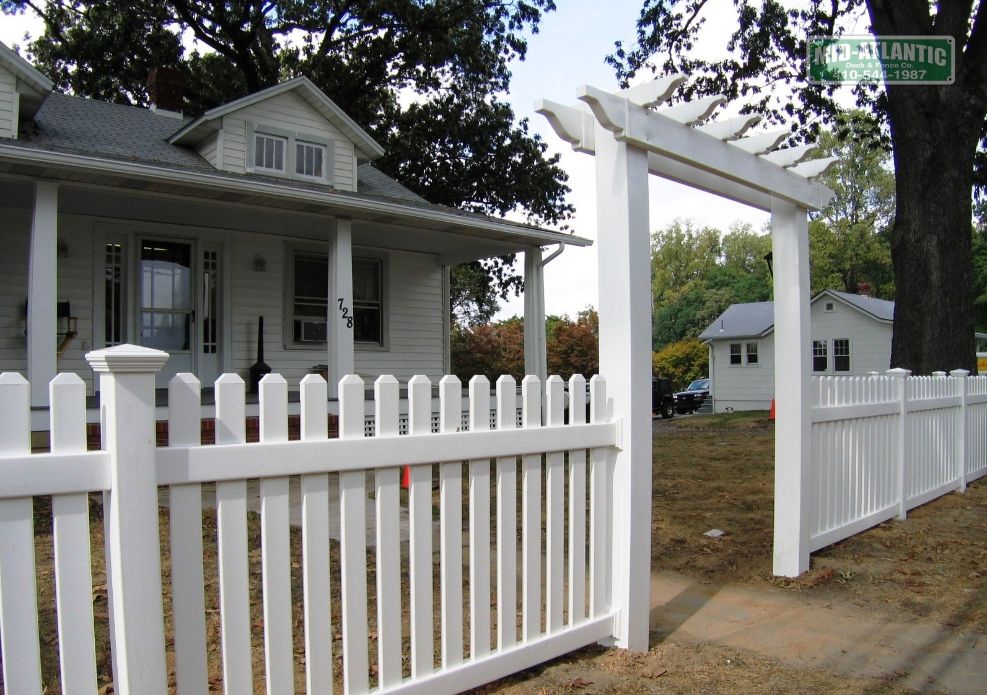 Add a trellis, makes a nice center piece for this standard picket 1 white vinyl picket fence in Gambrills Maryland.