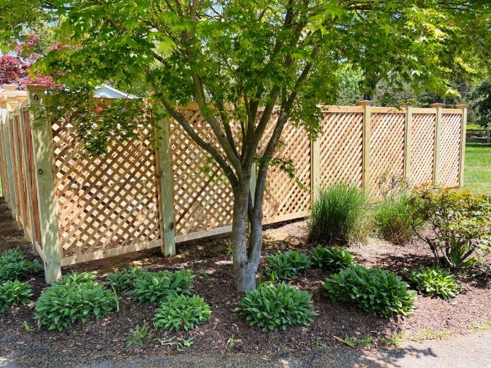 Love the lattice privacy fence this customer used in Deal Maryland around their patio to provide a little privacy while giving the climbing vines a place to grow.