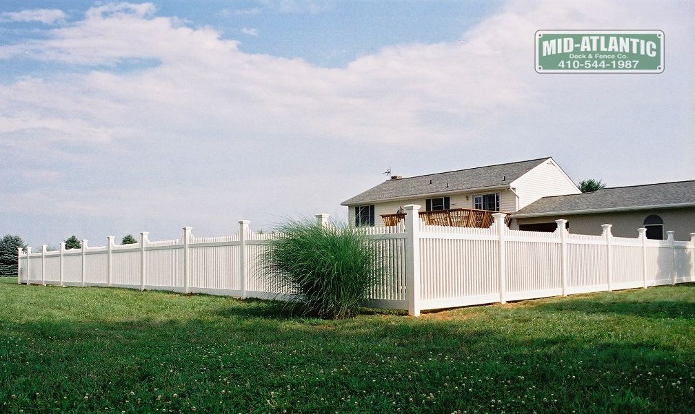 Why not add this Williamsburg style white vinyl picket fence to your property. Provides great aesthetics while keeping pets and family safe. Belair Maryland.