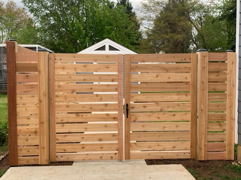 Horizontal fences are becoming more and more popular. This project was installed in Crownsville Maryland. We used a series of cedar 1x6 with about a 1” spacing. Looks great.