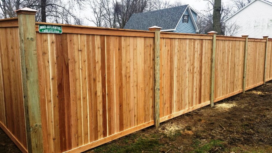 Great choice, 6’ cedar vertical board privacy fence with top and bottom trim boards. Located in the community of Arundel on the bay in Annapolis Maryland.