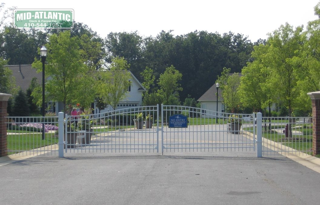 This 30’ stationary estate style gate was use to separate this community during construction in Grasonville Maryland.