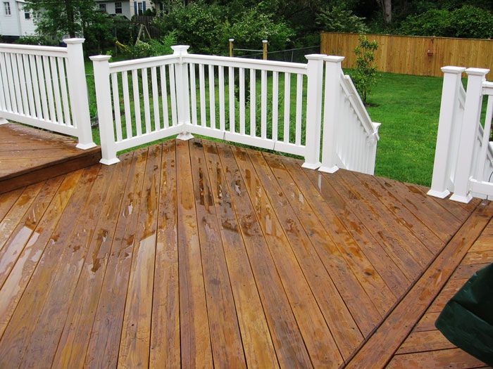 cedar deck with white railing